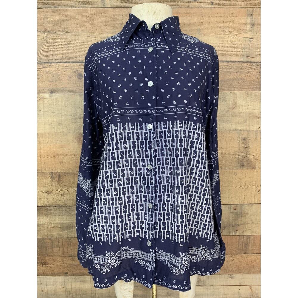Vintage 1970’s Western Boho Hippie Pointy Collar Button Front Bandanna Shirt L